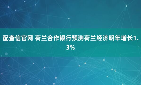 配查信官网 荷兰合作银行预测荷兰经济明年增长1.3%